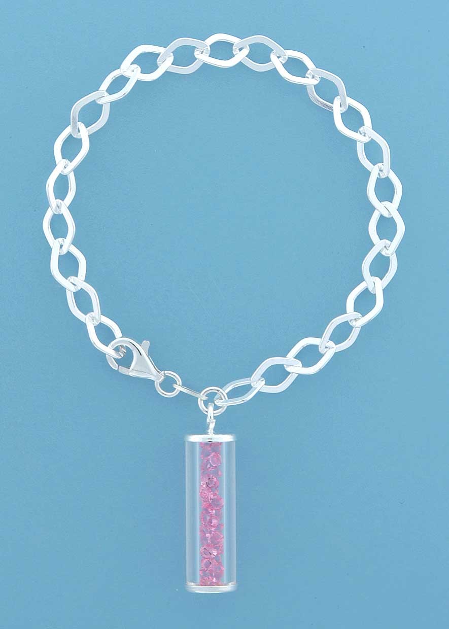 SPC PINK CRYSTALS IN BOTTLE CHARM BRAC.