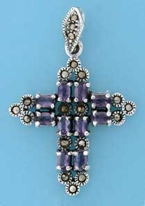 SPC OVAL PURPLE CZS/MARCASITE CROSS