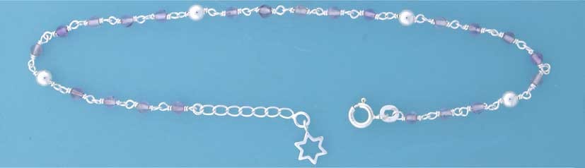 SPC AMETHYST BEAD ANKLET WITH STAR     =