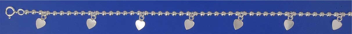 SPC 3mm BEAD ANKLET WITH HANGING HEARTS=