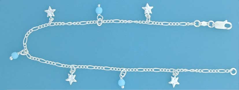 SPC FIGARO ANKLET STARS/IMM.TURQ BEADS =
