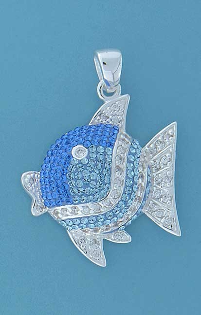 SPC FADING BLUE CRYSTAL/CZ FISH PENDANT