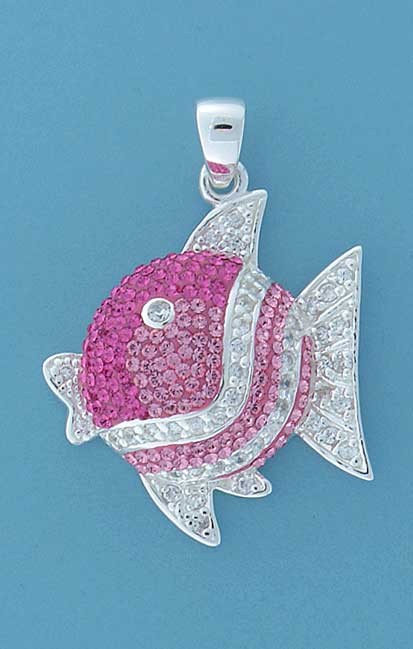 SPC FADING PINK CRYSTAL/CZ FISH PENDANT