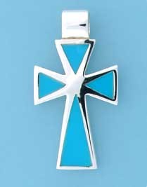SPC 30x20mm TURQUOISE BLUE INLAID CROSS=