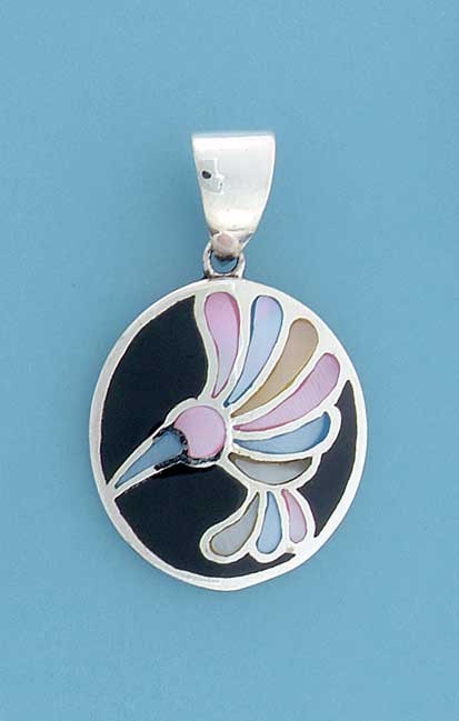 SPC OVAL INLAID M.O.P BIRD PENDANT     =