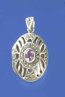 SPC AMETHYST/MARCASITE HEART LOCKET    =