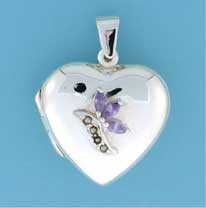 SPC PURPLE CZ FLOWER HEART LOCKET      =