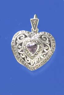 SPC AMETHYST/MARCASITE HEART LOCKET    =