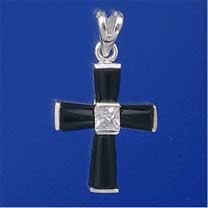 SPC 21x12mm ONYX/SQ.CZ CROSS PENDANT