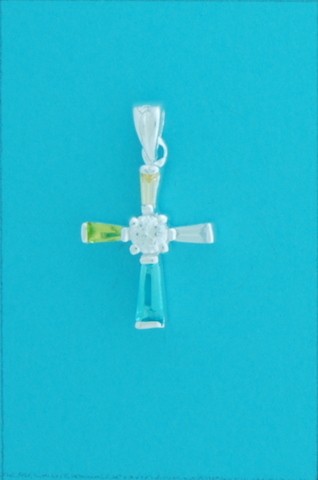 SPC 19x15mm MULTI-STONE/CZ BAGETTE CROSS