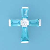 SPC 25x22mm BLUE STONE/CZ BAGETTE CROSS