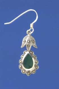 SPC GREEN AGATE/MARC TEARDROP DROPS    =