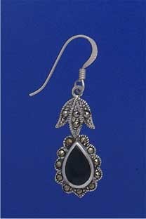 SPC ONYX MARCASITE TEARDROP DROPS      =