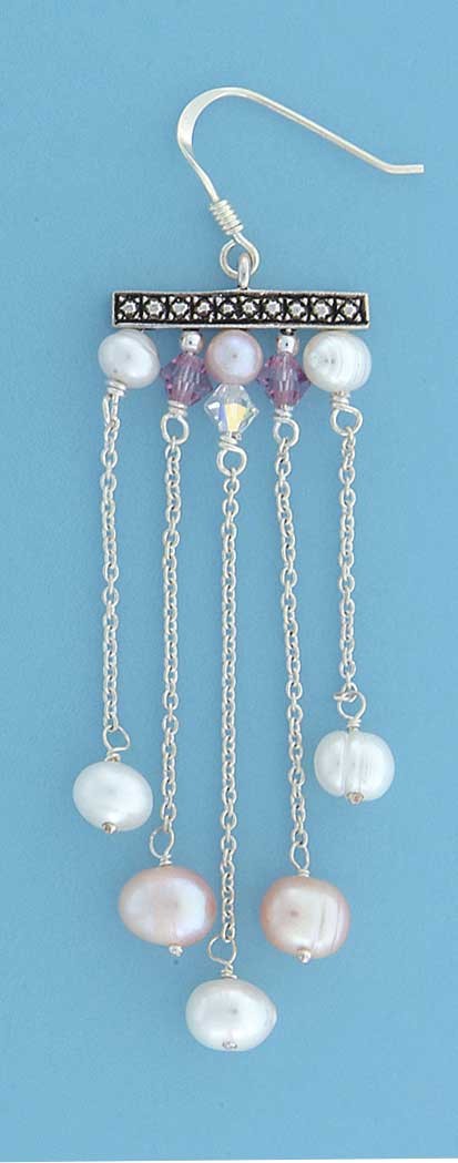 SPC PINK/WHITE PEARL CHANDELIER EARRINGS