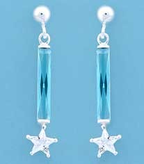 SPC BAGETTE BLUE STONE/CZ STAR DROPS   =