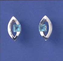 SPC 4mm SQ.BLUE STONE SET MARQUISE STUD