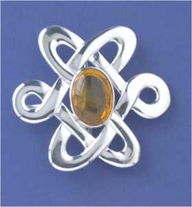 SPC OVAL AMBER CAST CELTIC BROOCH/PEND.