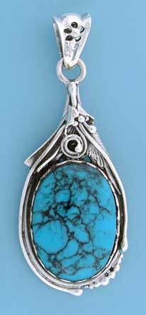 SPC 28x20mm OVAL TQ FLOWER PENDANT     =