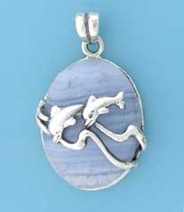 SPC DOLPHINS OVAL LACE AGATE PENDANT   =