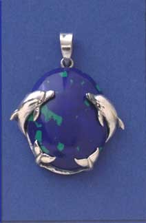 SPC 25x20mm OVAL AZURITE DOLPHINS PEND.=