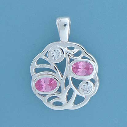 SPC PINK/WHITE CZ ROUND FLOWER PEND.