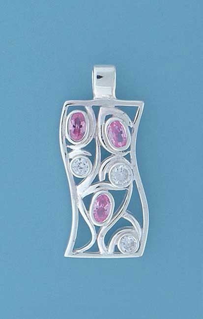 SPC PINK/WHITE CZ WAVY RECTANGLE PEND.