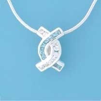 SPC BLUE/WHITE CZ CURVED CROSS PENDANT =