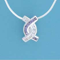 SPC PURPLE/WHITE CZ CURVED CROSS PEND  =