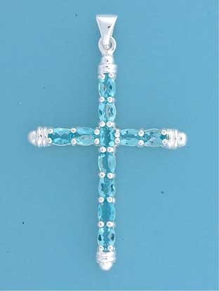 SPC 52x38mm OVAL BLUE STONE SET CROSS