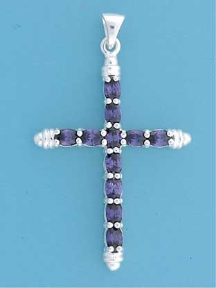 SPC 52x38mm OVAL PURPLE STONE SET CROSS=