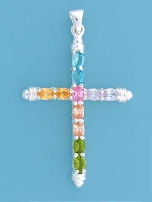 SPC 52x38mm OVAL MULTI-STONE SET CROSS =