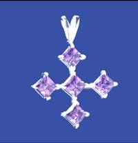 SPC PURPLE CZ 5 STONE FANCY CROSS