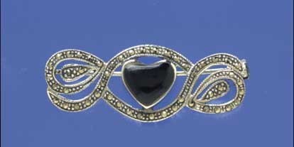 SPC MARCASITE SET ONYX HEART BROOCH    =