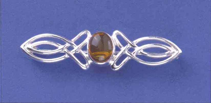 SPC 9x7 OVAL AMBER WIRE CELTIC BROOCH