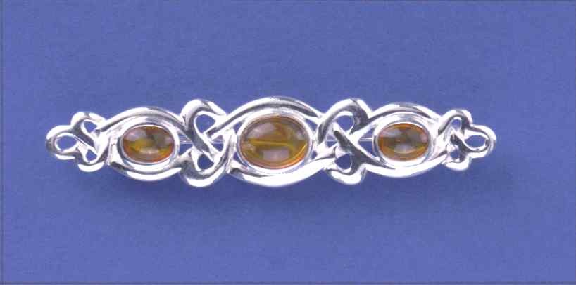 SPC 3 OVAL AMBER STONE CELTIC BROOCH