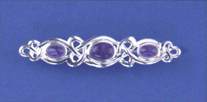 SPC 3 OVAL AMETHYST STONE CELTIC BROOCH=