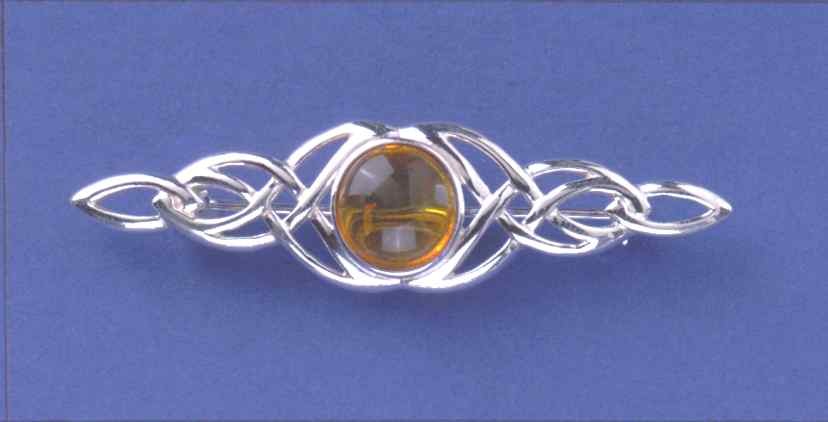 SPC 10mm ROUND AMBER CAST CELTIC BROOCH