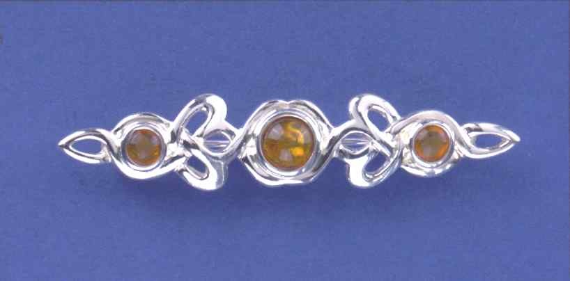 SPC AMBER 3 STONE CAST CELTIC BROOCH
