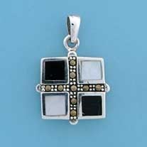 SPC ONYX/M.O.P/MARCASITE SQUARE PENDANT
