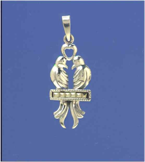 SPC LOVEBIRDS ON MARCASITE PERCH PENDANT
