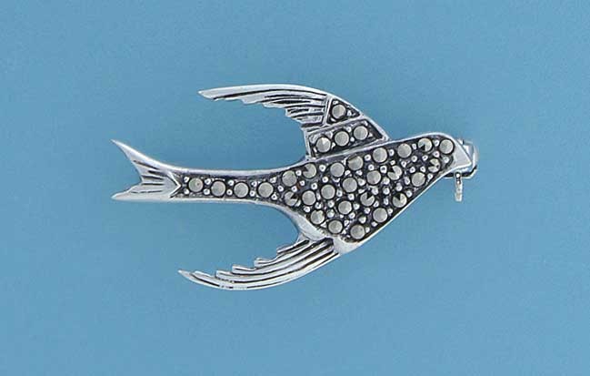 SPC 38mm MARCASITE SWALLOW BIRD BROOCH =