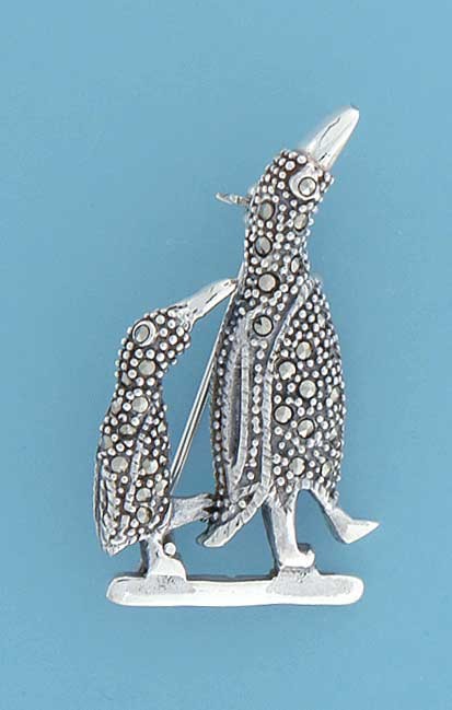 SPC MARCASITE TWO PENGUINS BROOCH