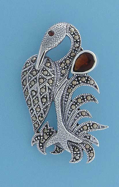 SPC TEARDROP GARNET/MARC.BIRD BROOCH