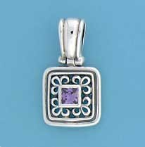 SPC SQ.PURPLE CZ FILLIGREE SQ.PENDANT