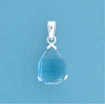 SPC CURVED TEARDROP BLUE CZ PENDANT    =