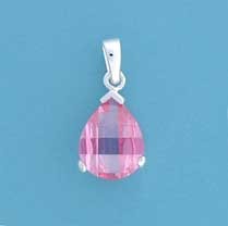 SPC CURVED TEARDROP PINK CZ PENDANT    =