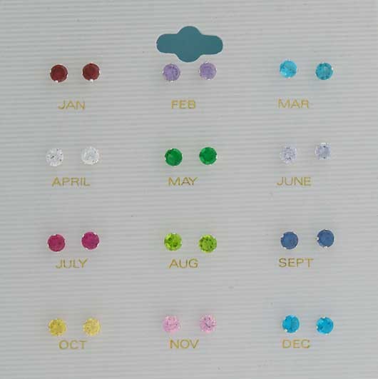 SPC CZ/SYN.STONE 4mm BIRTHSTONE STUDS