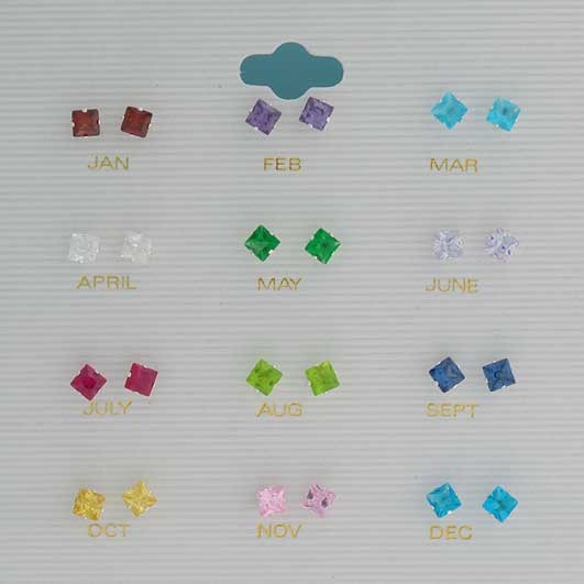 SPC CZ/SYN.STONE 4mm SQ BIRTHSTONE STUDS