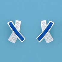 SPC CZ SET/BLUE ENAMEL KISS CROSS STUDS
