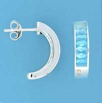 SPC PRINCESS CUT BLUE STONE 1/2 HOOPS  =